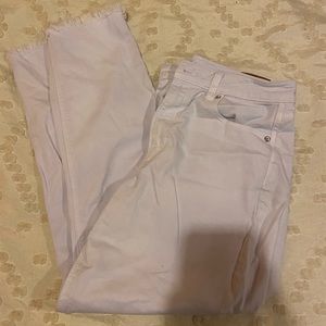 white american eagle jeans, frayed bottoms